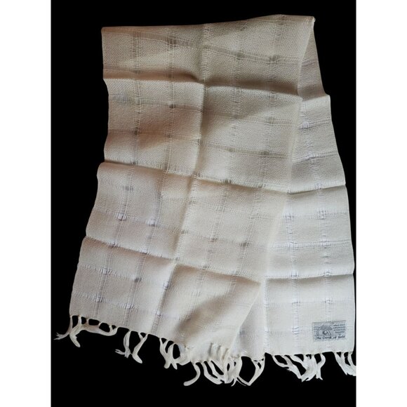 Irish Cotton Scarf The Crock of Gold Ltd Handwove Hand-Dyed cream white classic - Picture 2 of 5